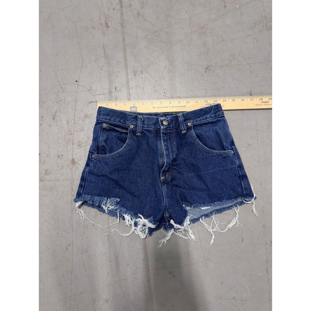 Vintage Wrangler High Waisted Denim Cutoff Shorts Dark Wash Frayed Hem 27 Waist - Picture 3 of 9